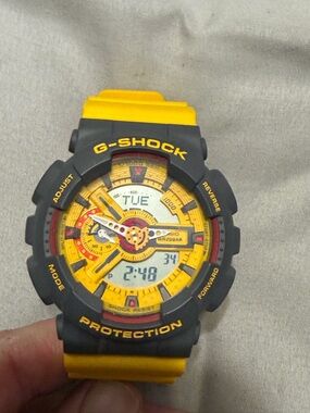 G-Shock Yellow and grey  Rugged Sport Watch with red highlights